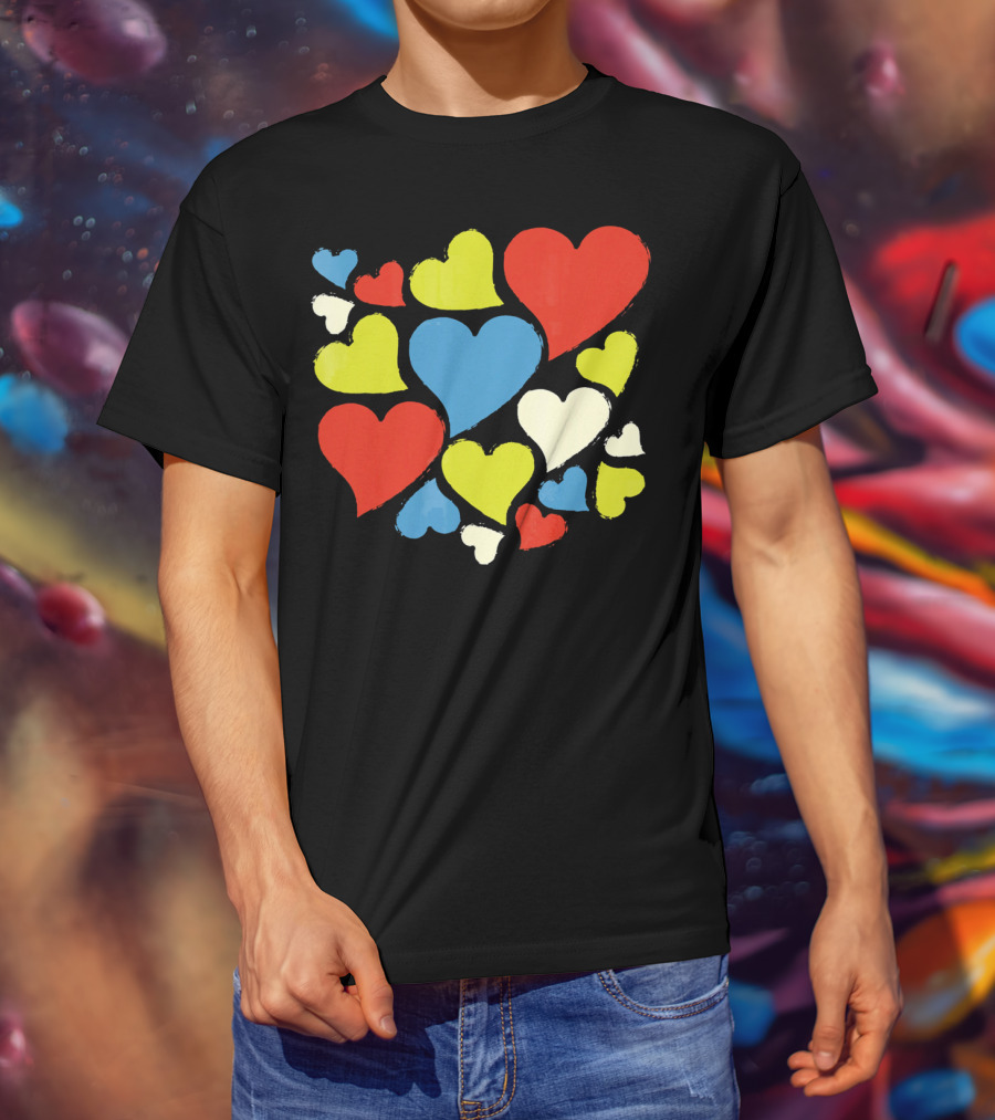 Retro Multicolor Hearts For Valentine's Day T-Shirt