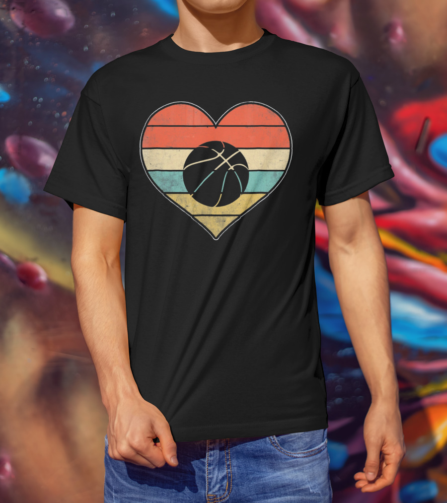 Retro Vintage Striped Heart Basketball Valentine T-Shirt