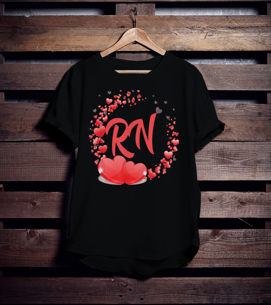 RN Heart Nurses Valentines Day Love Hearts T-Shirt