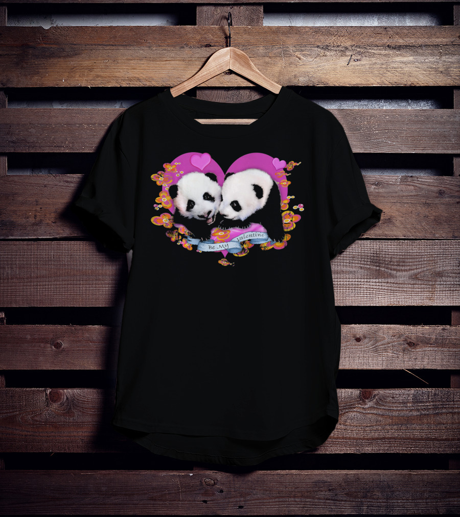 Be My Valentine Robert Campbell Panda Heart Pink Flowers T-Shirt
