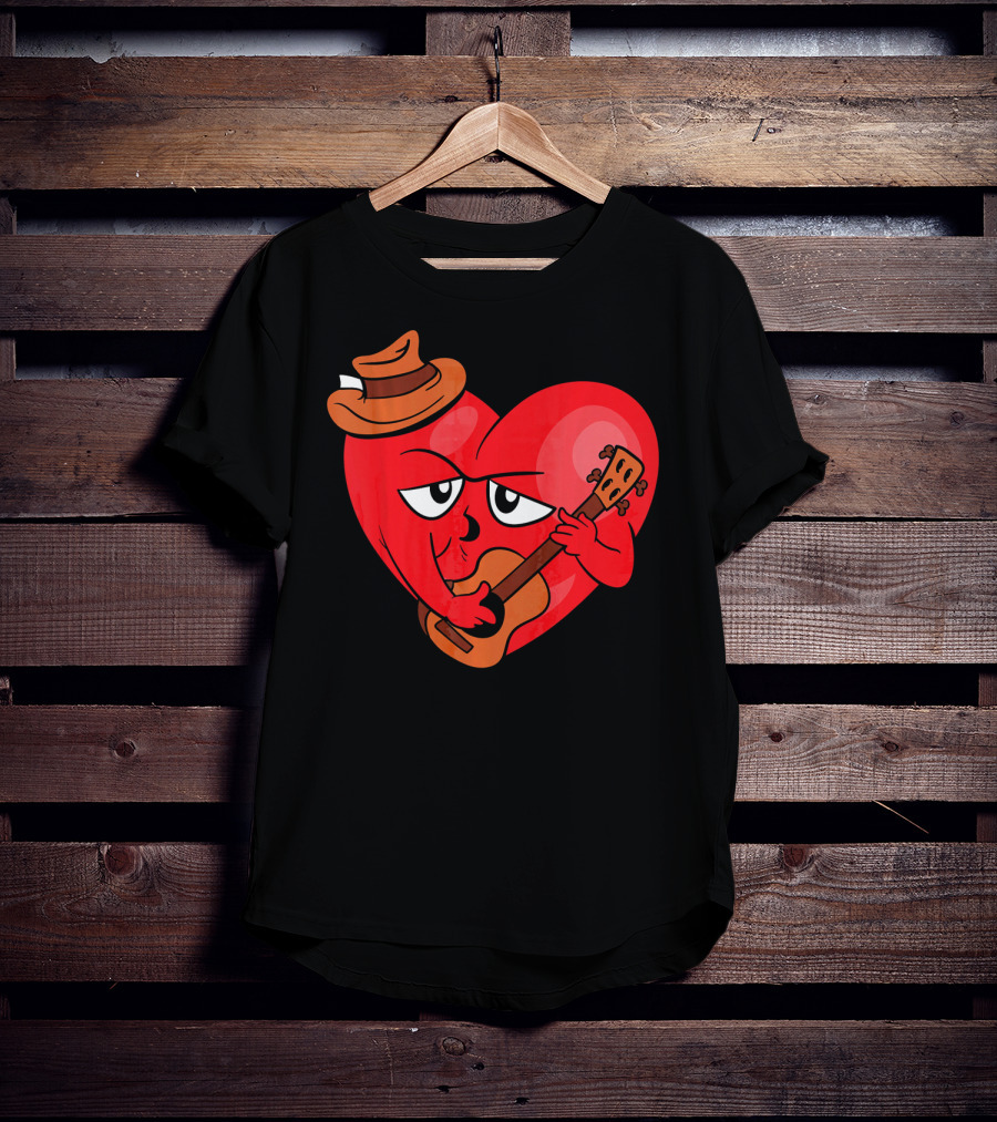 Heart Playing Guitar With Cowboy Hat Valentine's Day T-Shirt