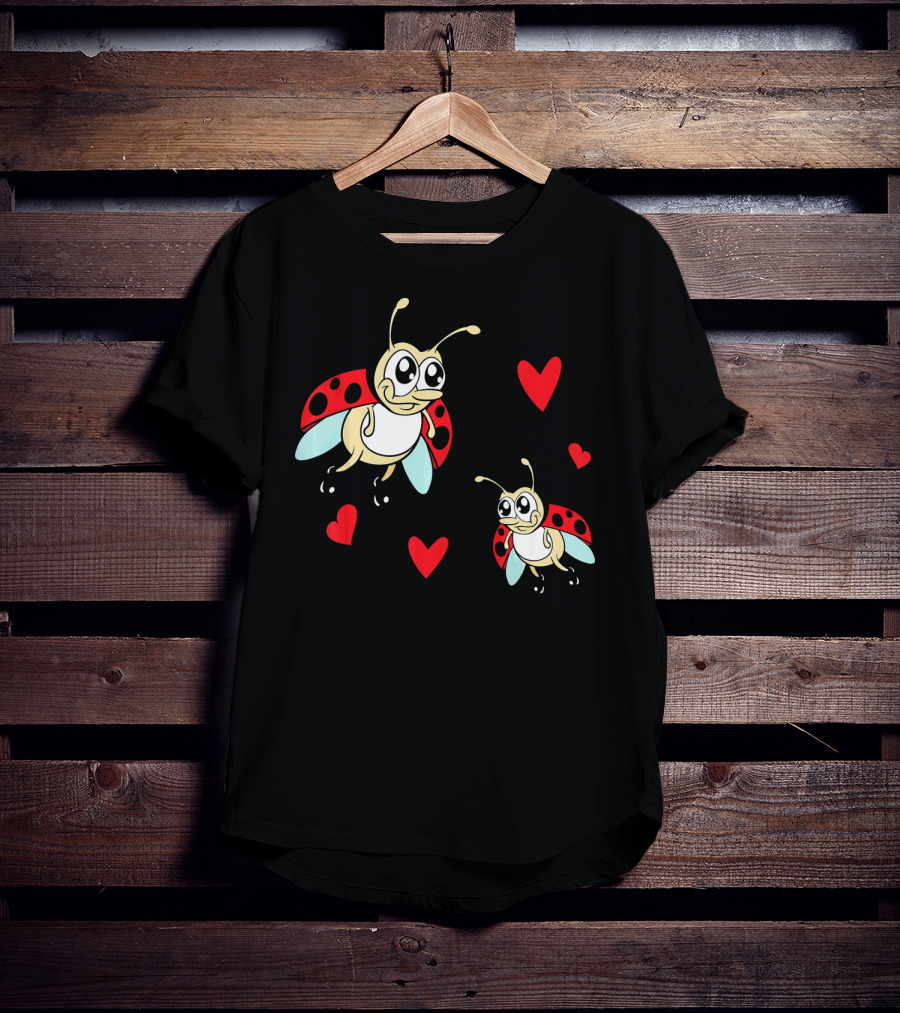 Romantic Valentine's Day Ladybug Couple With Hearts T-Shirt