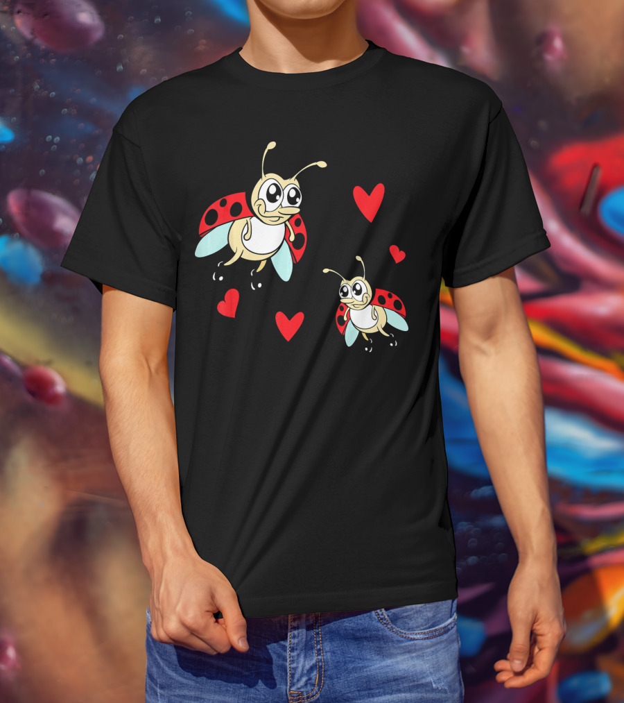 Romantic Valentine's Day Ladybug Couple With Hearts T-Shirt