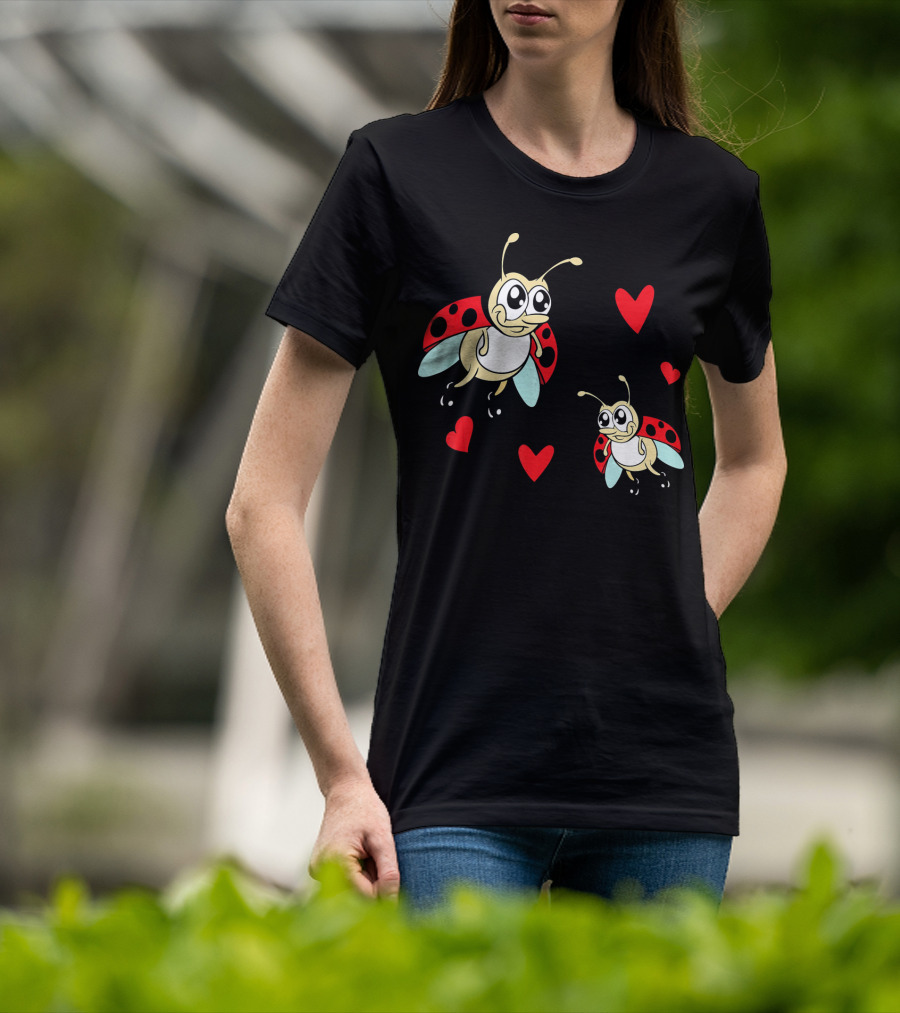 Romantic Valentine's Day Ladybug Couple With Hearts T-Shirt
