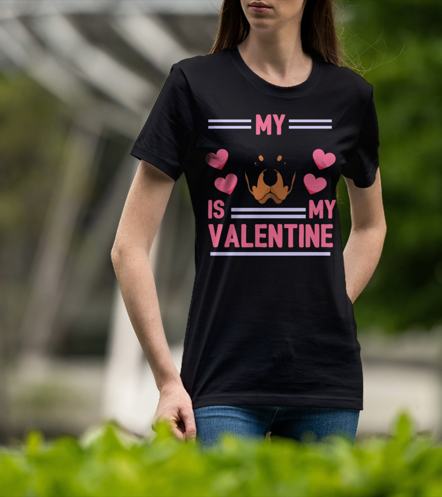 Rottweiler My Dog Is My Valentine Hearts T-Shirt