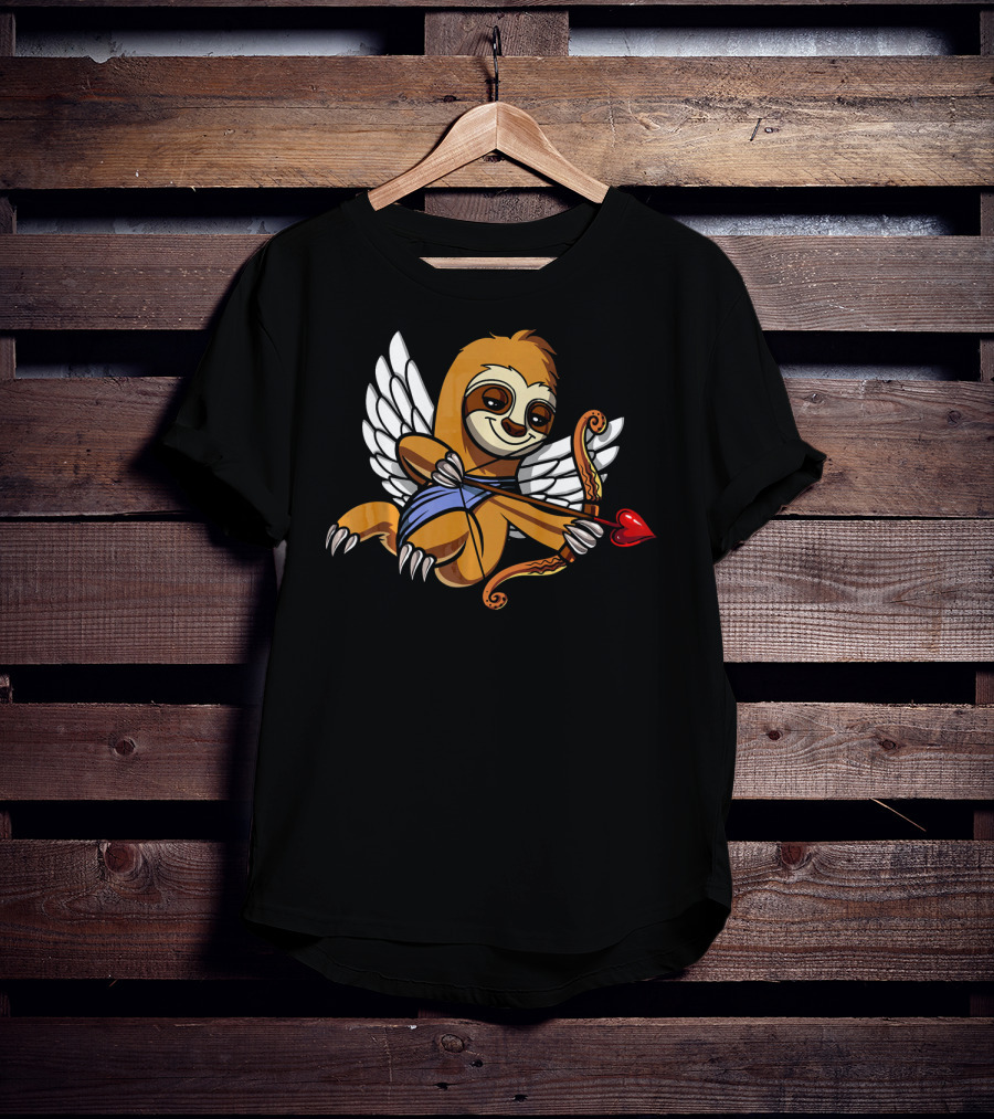 Sloth Cupid With Heart Arrow Valentines Day Love T-Shirt