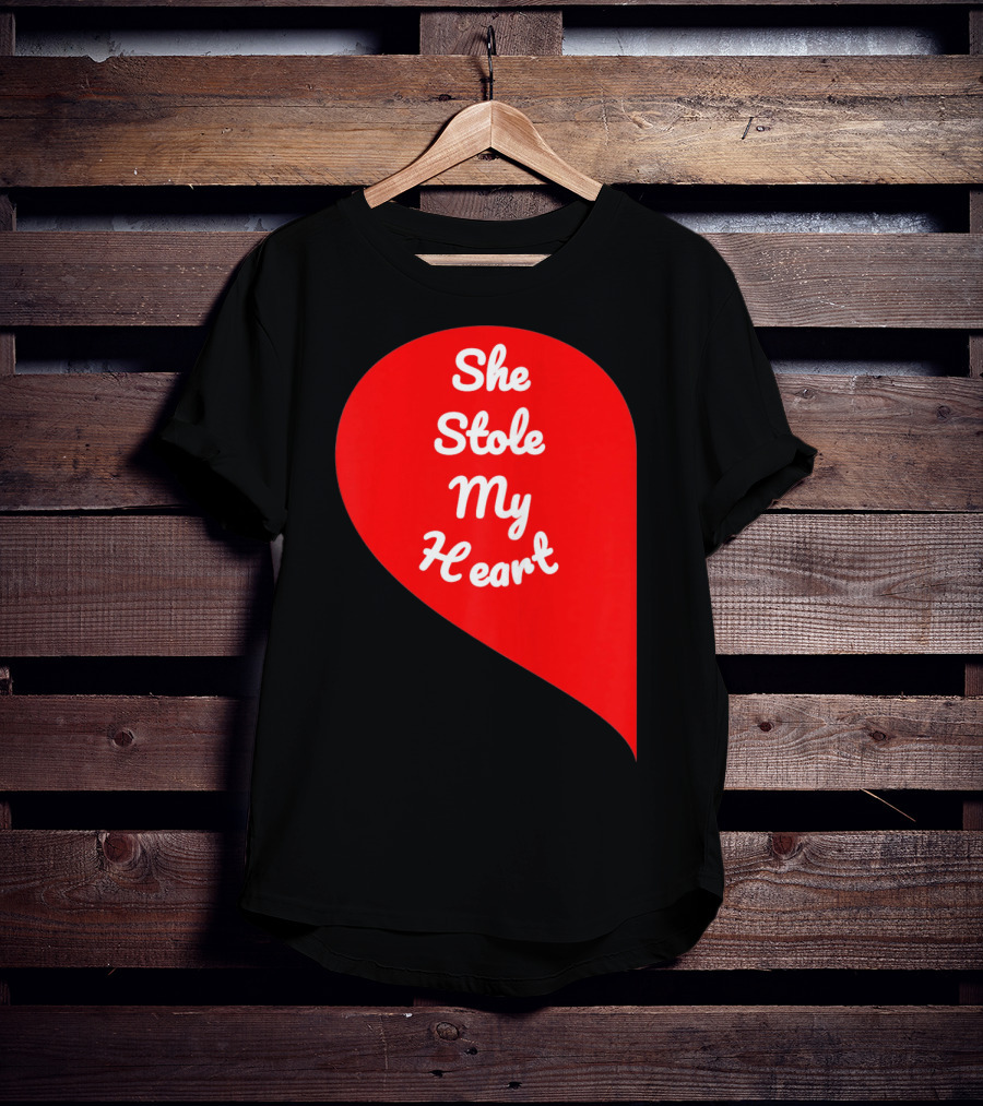 She Stole My Heart Valentine's Day Red Heart Drop Shaped T-Shirt