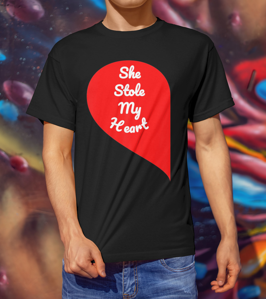 She Stole My Heart Valentine's Day Red Heart Drop Shaped T-Shirt