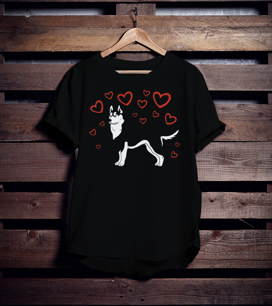Siberian Husky Surrounded By Hearts Valentine Love LS T-Shirt