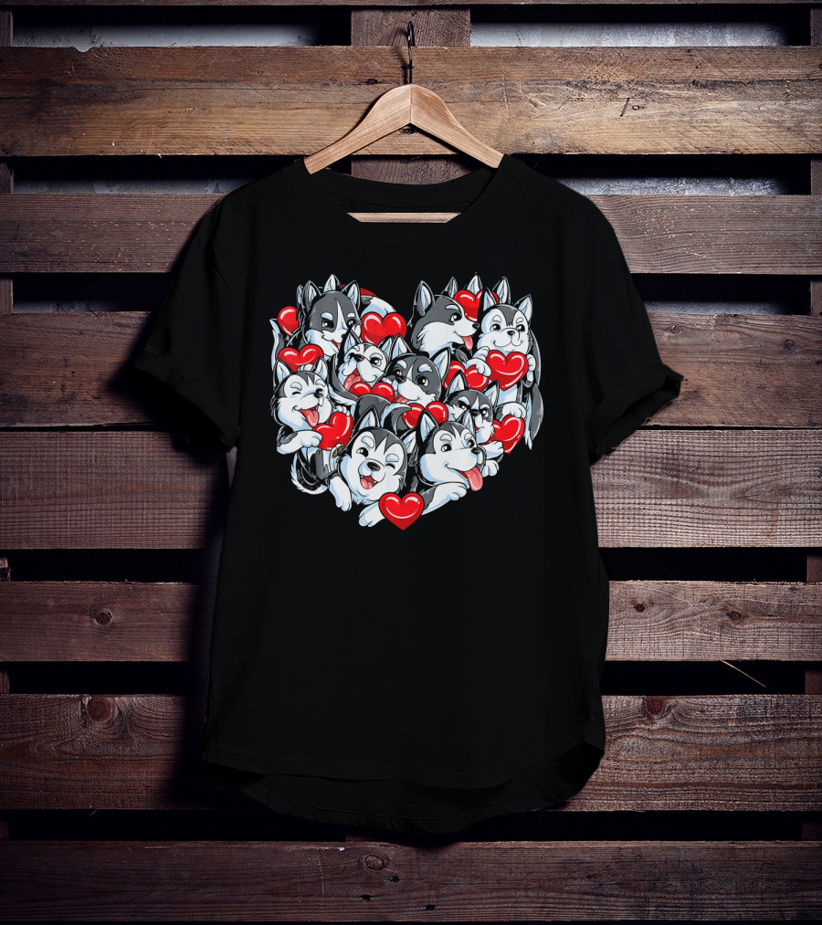 Siberian Husky Heart With Red Valentine Hearts T-Shirt