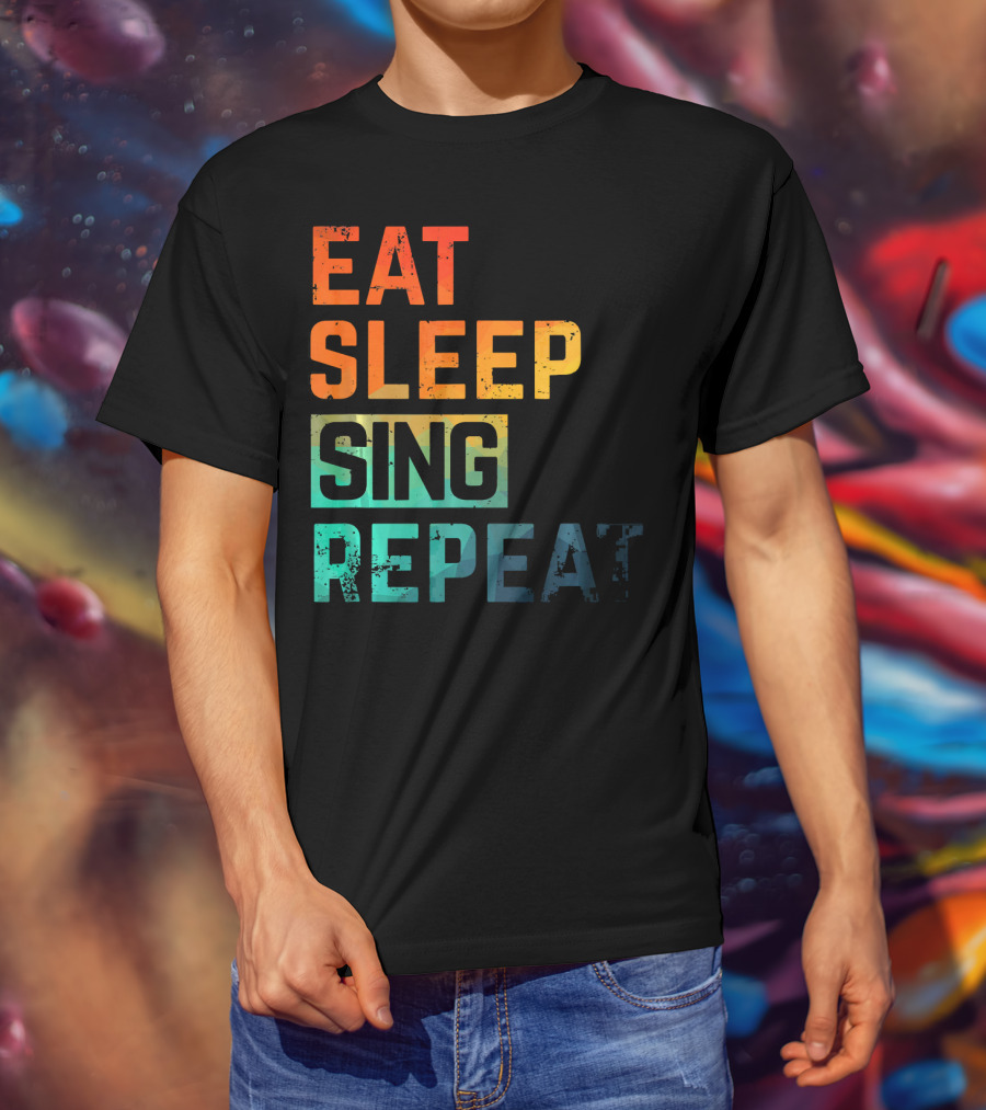 Eat Sleep Sing Repeat Watercolor Block Letters T-Shirt