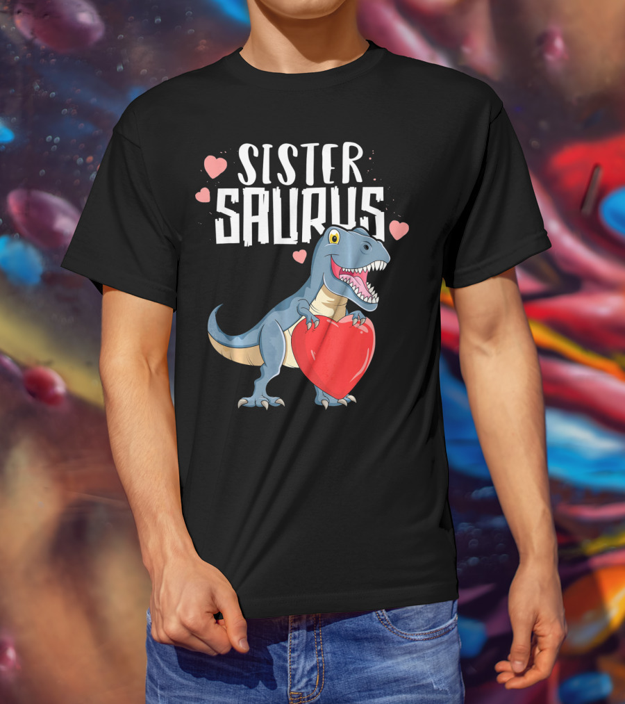 Sister Saurus Valentines Dinosaur Holding Heart T-Shirt