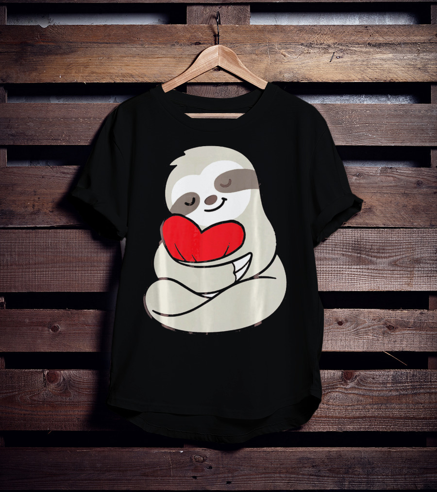 Sloth Hugging Heart Love Valentines T-Shirt