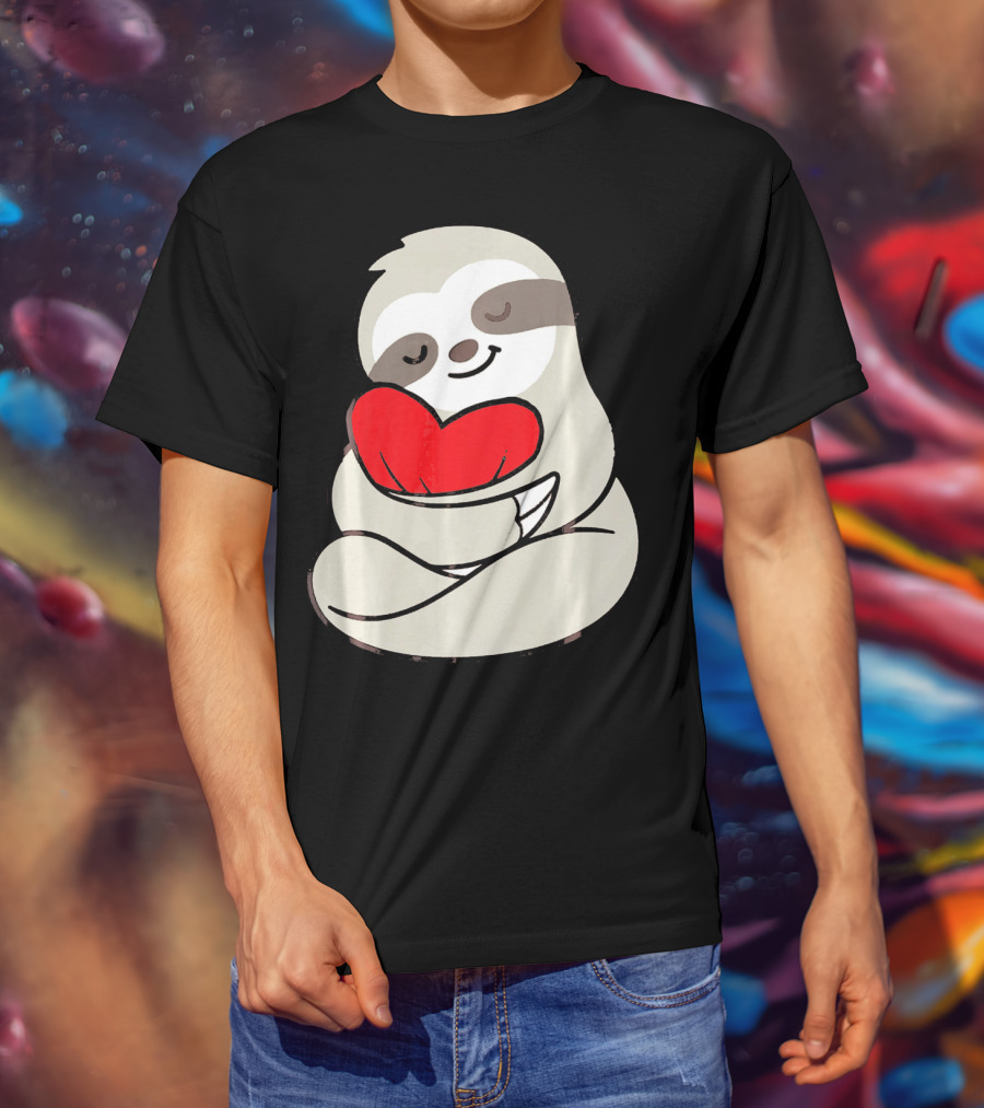 Sloth Hugging Heart Love Valentines T-Shirt
