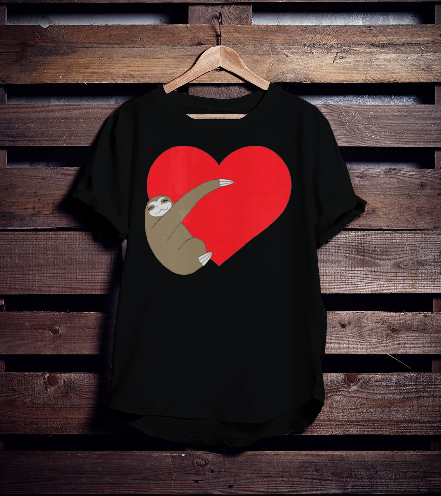 Sloth Hugging Heart Cute Pocket Va T-Shirt
