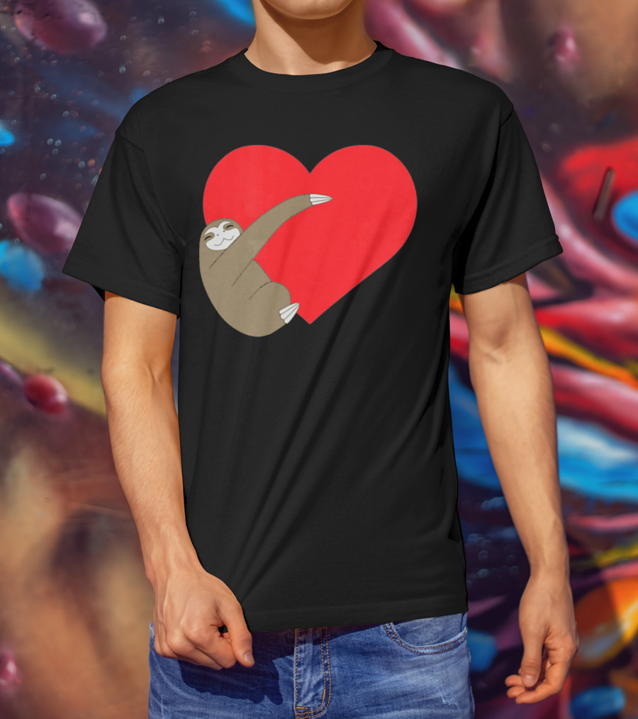 Sloth Hugging Heart Cute Pocket Va T-Shirt