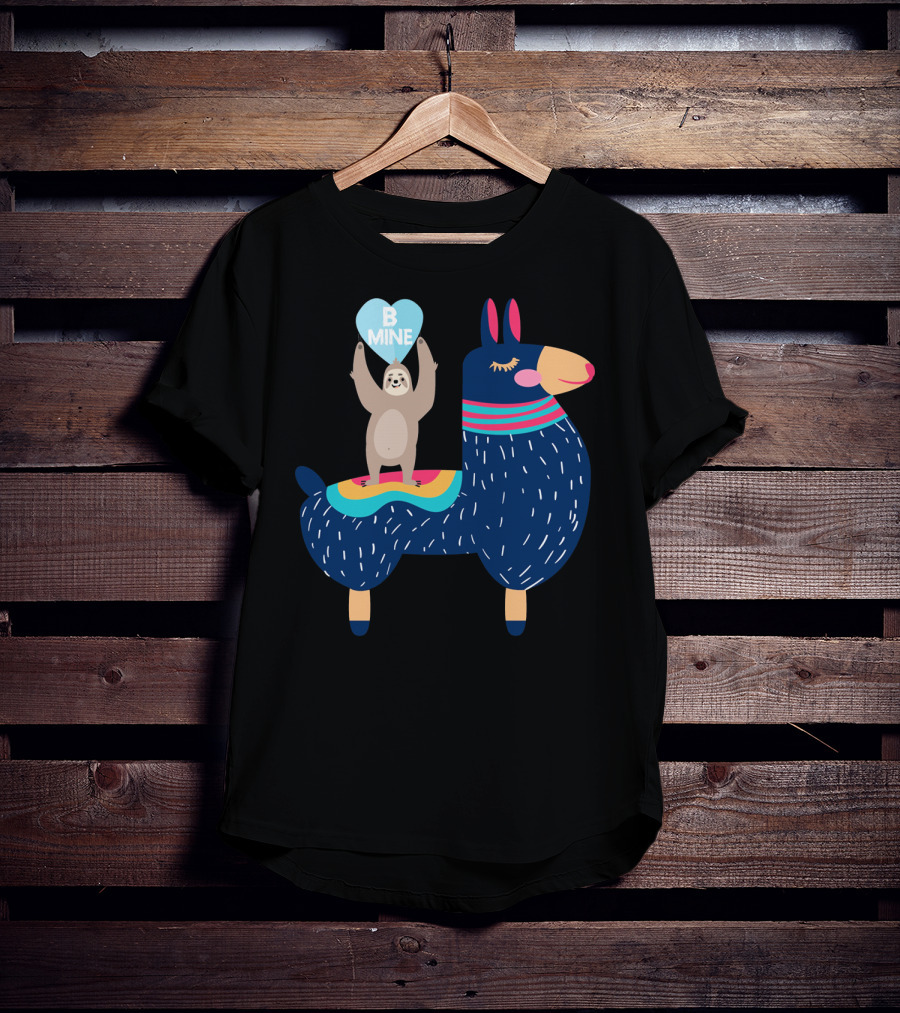 Sloth Holding Heart On Llama Be Mine T-Shirt