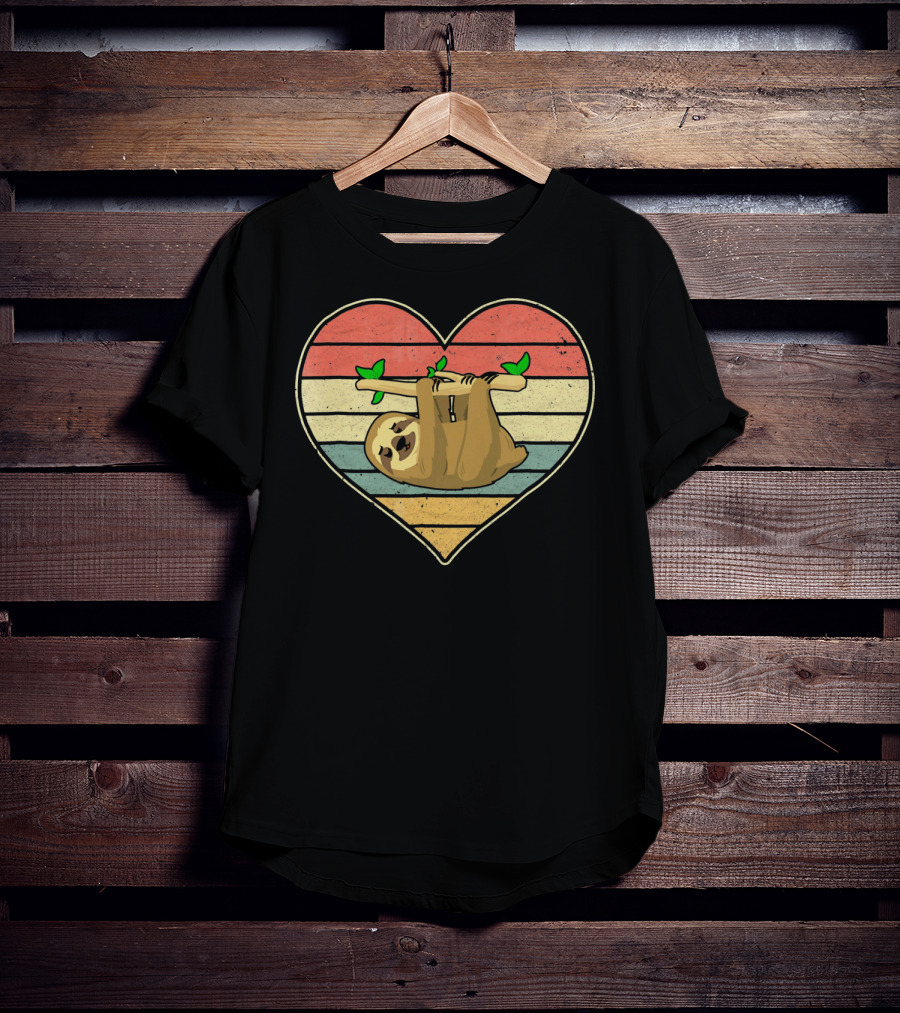 Vintage Sloth Hanging In Striped Heart For Val T-Shirt