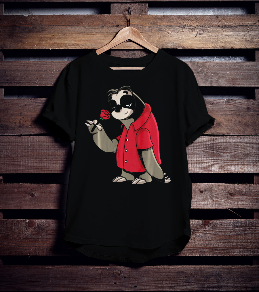 Romantic Sloth Valentine With Red Rose T-Shirt