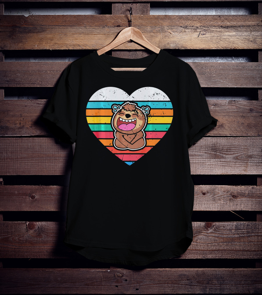 Retro Striped Laughing Sloth Heart Valentine's Day T-Shirt