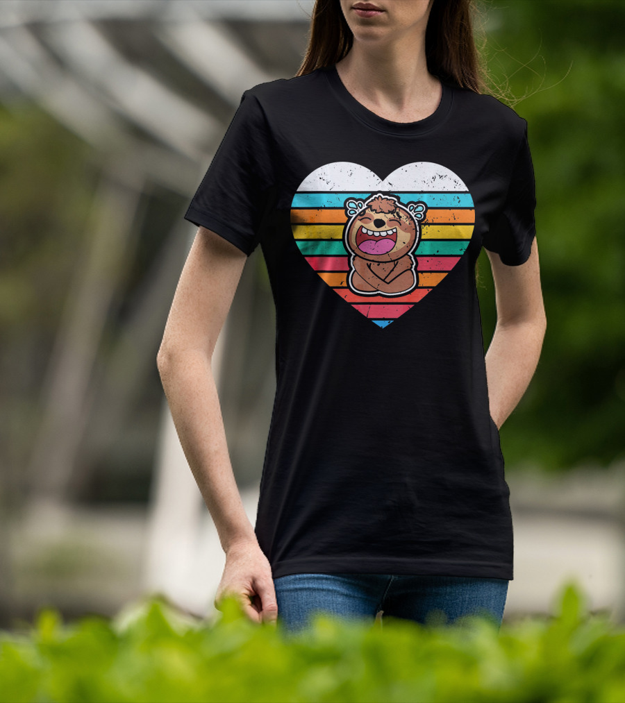 Retro Striped Laughing Sloth Heart Valentine's Day T-Shirt