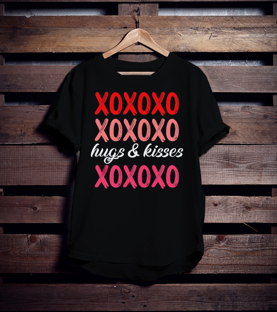 XOXOXO Hugs Kisses Valentines Red Pink White T-Shirt