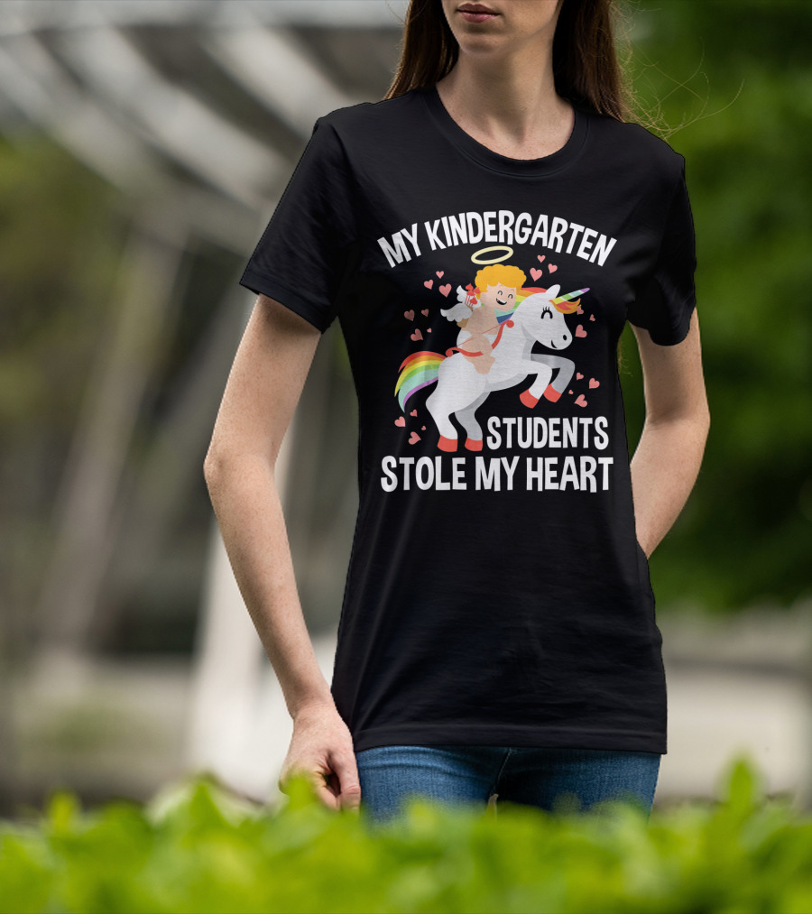 My Kindergarten Students Stole My Heart Cupid Heart Unicorn Valentine T-Shirt