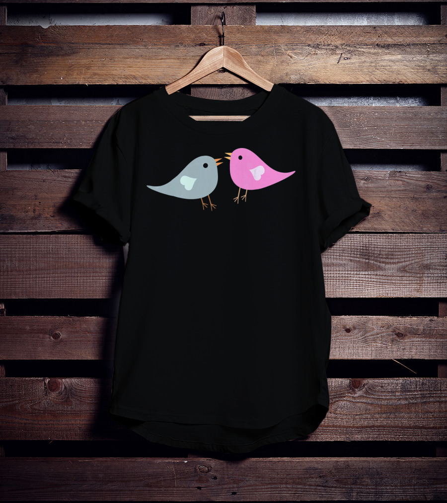 Love Birds Romantic Valentine Two Birds With Hearts T-Shirt