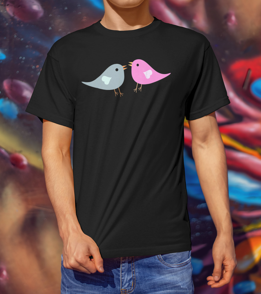 Love Birds Romantic Valentine Two Birds With Hearts T-Shirt