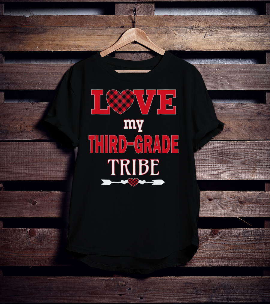 Love My Third-Grade Tribe Buffalo Plaid Heart Arrow T-Shirt