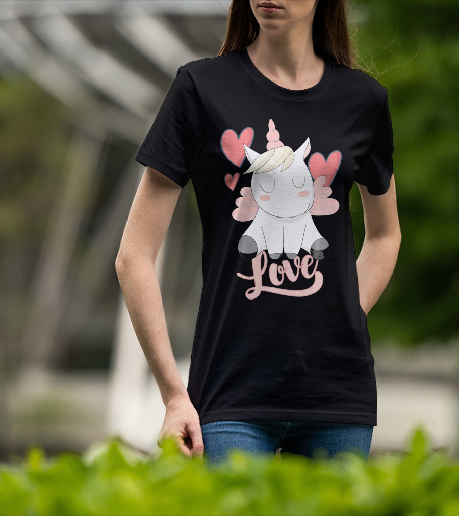 Love Unicorn With Hearts Valentine's Day T-Shirt