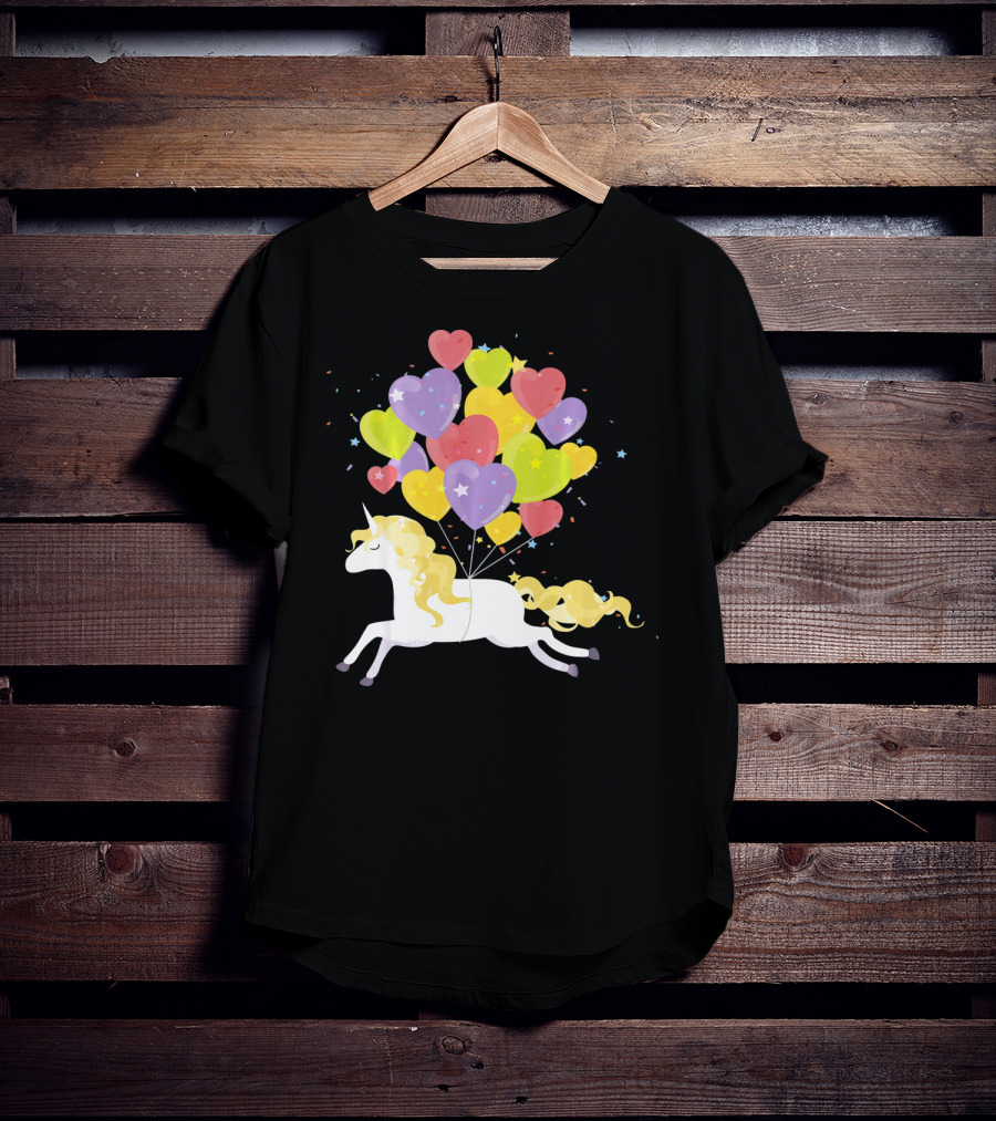 Unicorn Love Heart Balloons Valentines Day T-Shirt