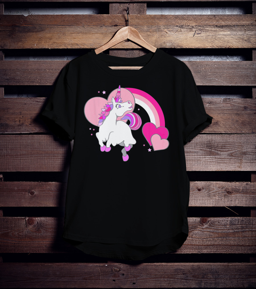 Unicorn Valentines Day Heart Rainbow Pink Stars T-Shirt