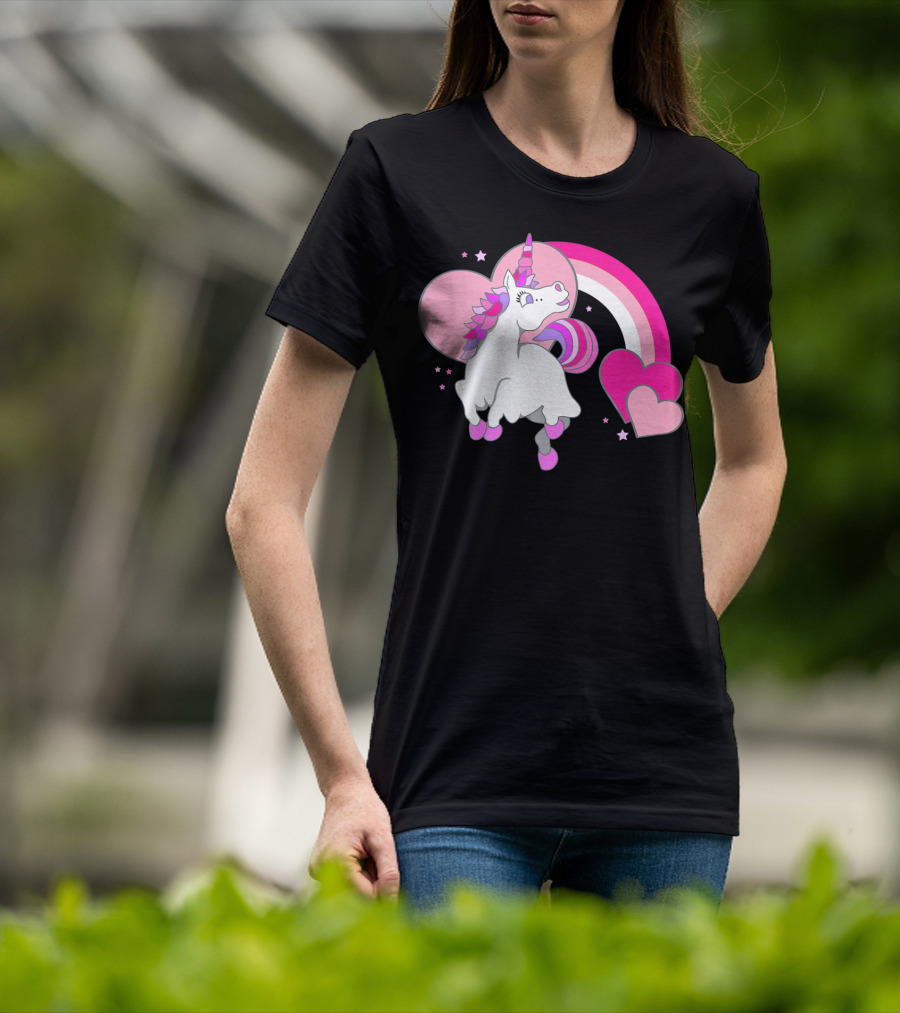 Unicorn Valentines Day Heart Rainbow Pink Stars T-Shirt