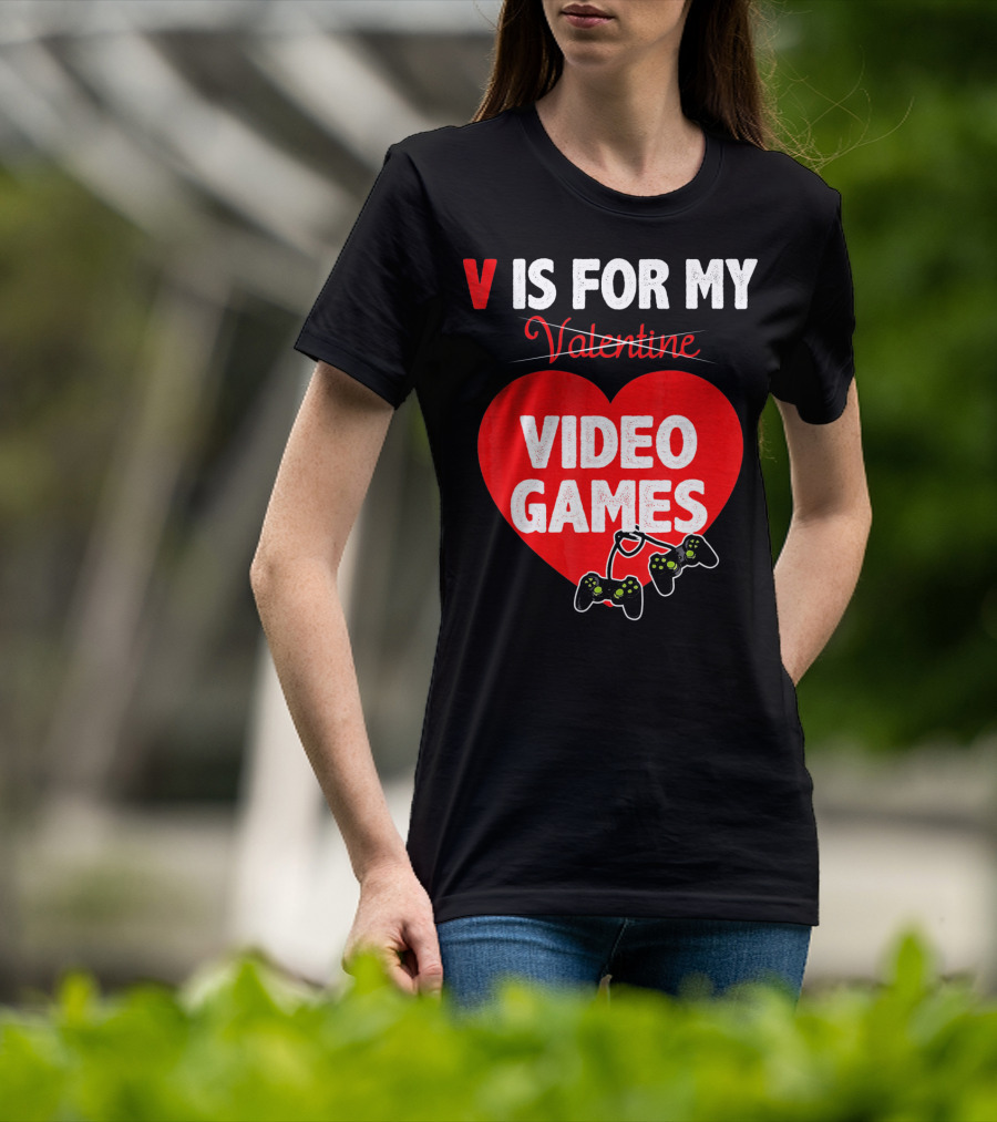 V Is For My Valentine Video Games Red Heart T-Shirt