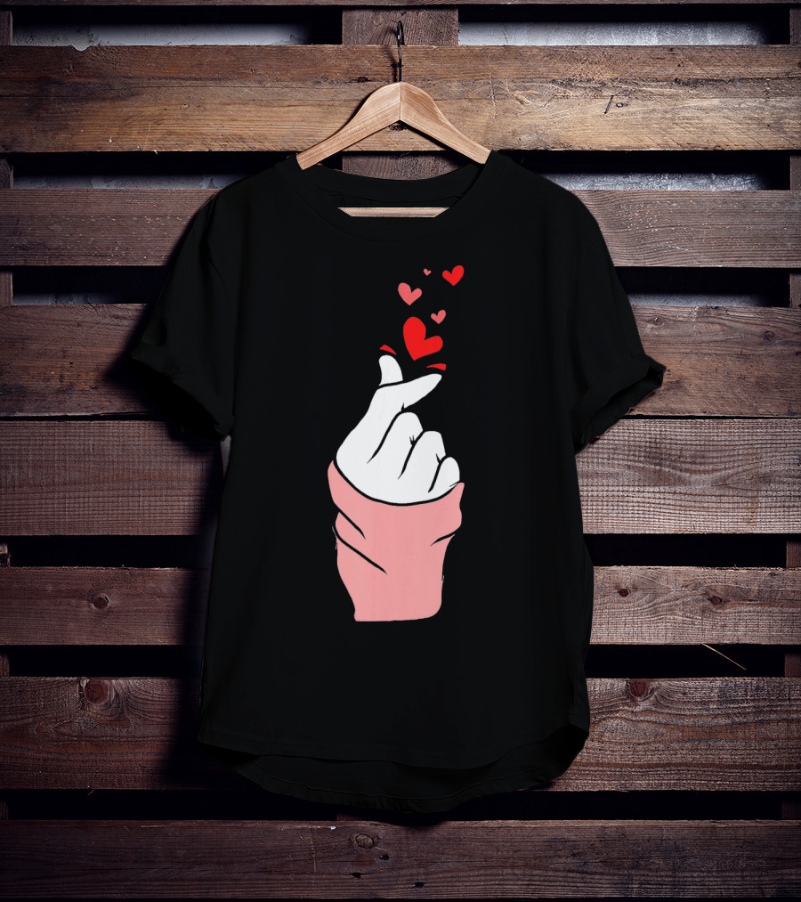 Korean Finger Heart Gesture With Floating Hearts For Valentine's Day T-Shirt