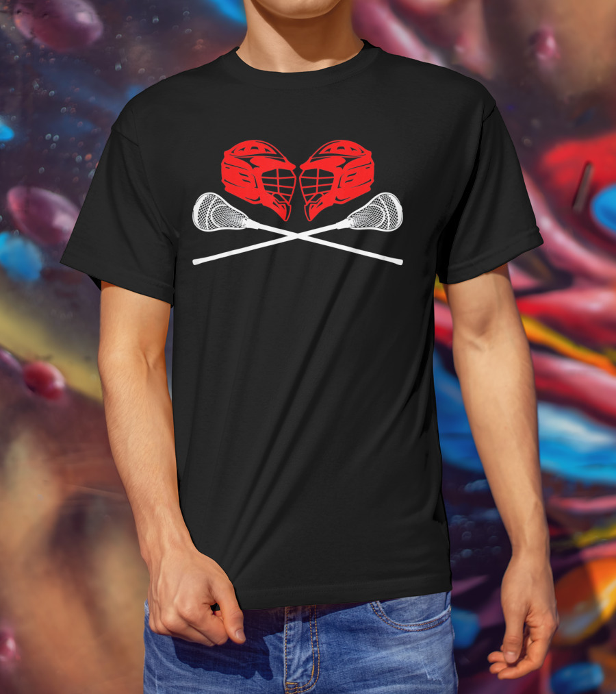 Valentine Lacrosse Helmets And Sticks Crossed Adults T-Shirt