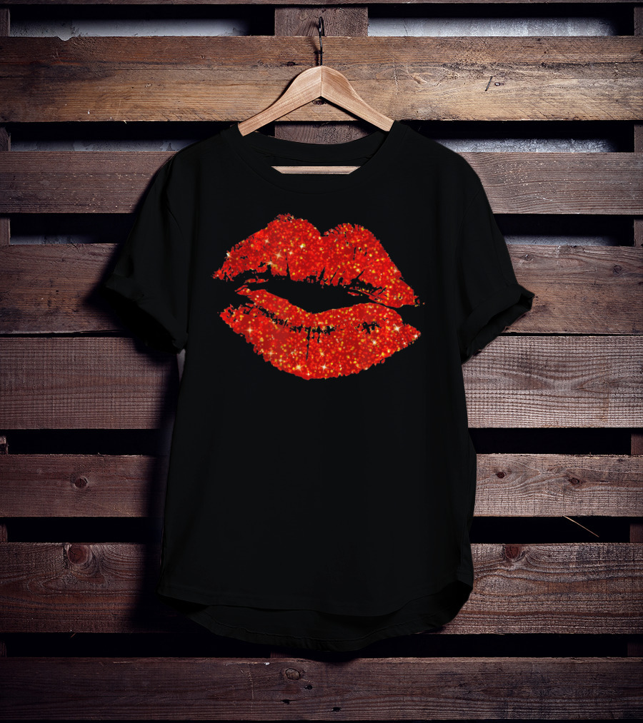Lipstick Red Glitter Valentine Lips T-Shirt
