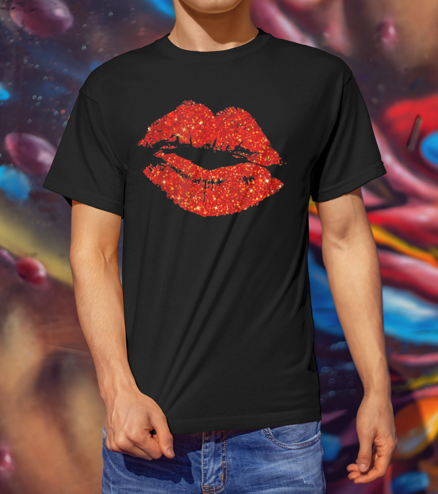 Lipstick Red Glitter Valentine Lips T-Shirt