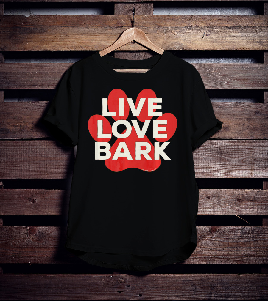 Live Love Bark Retro Red Dog Paw T-Shirt