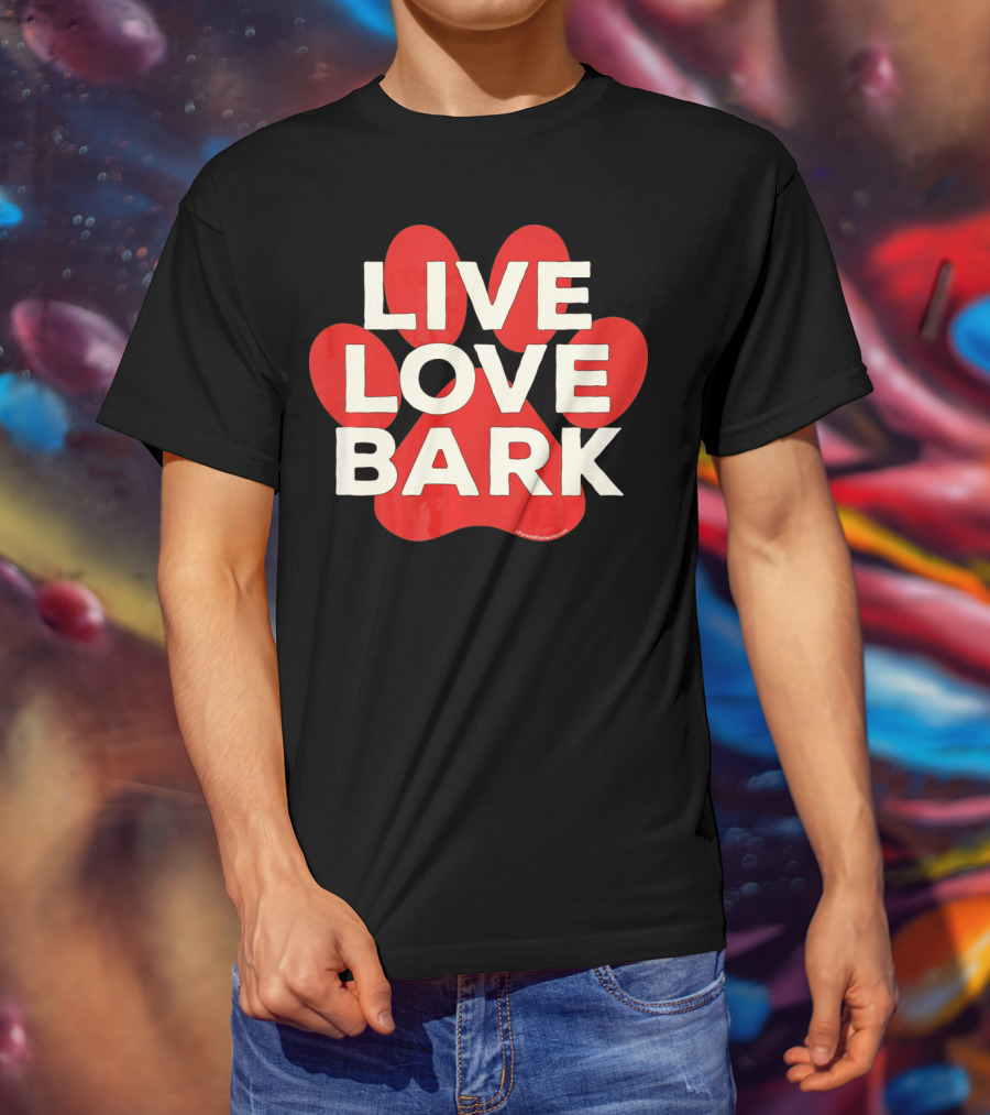 Live Love Bark Retro Red Dog Paw T-Shirt