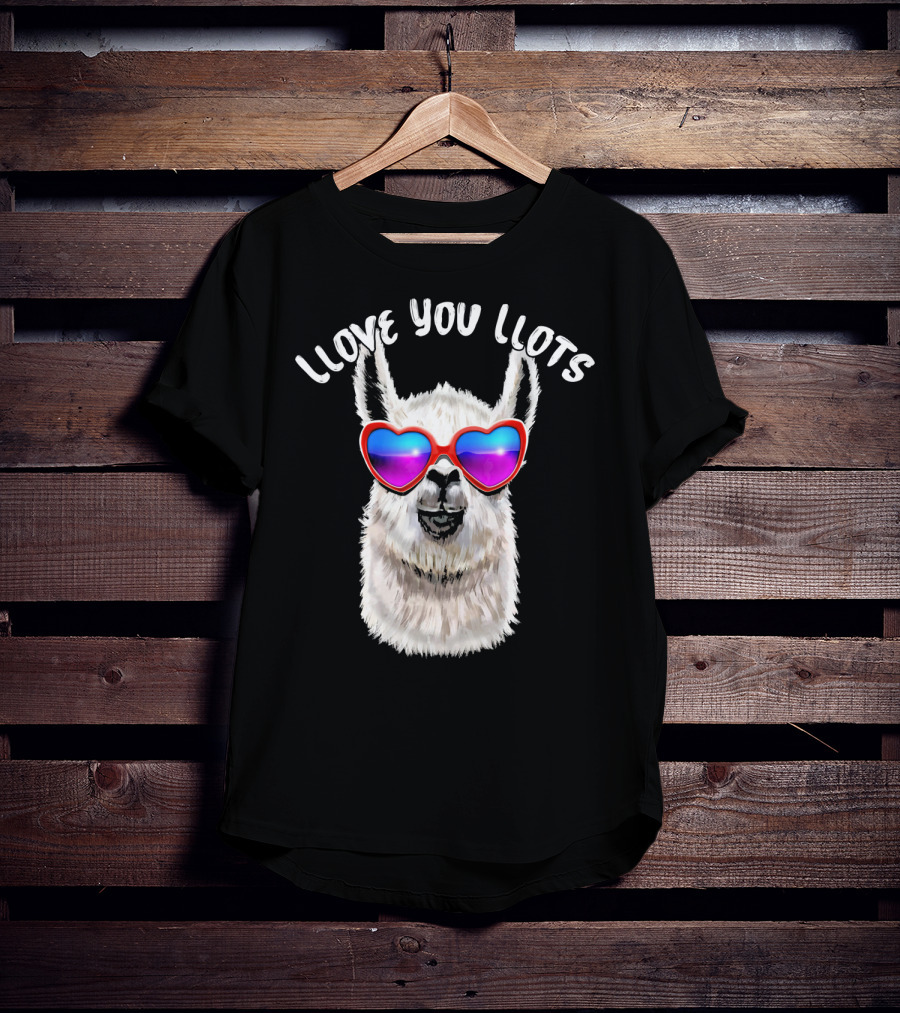 Llove You Llots Llama With Heart Sunglasses Valentines Day T-Shirt