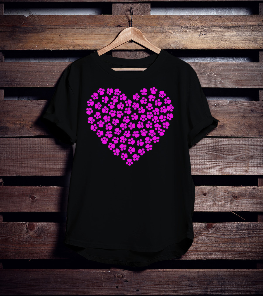 Valentines Day Pink Paws Heart T-Shirt