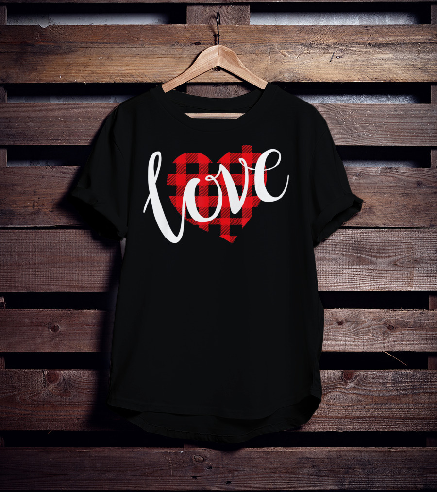Buffalo Plaid Heart Love Valentine Day T-Shirt