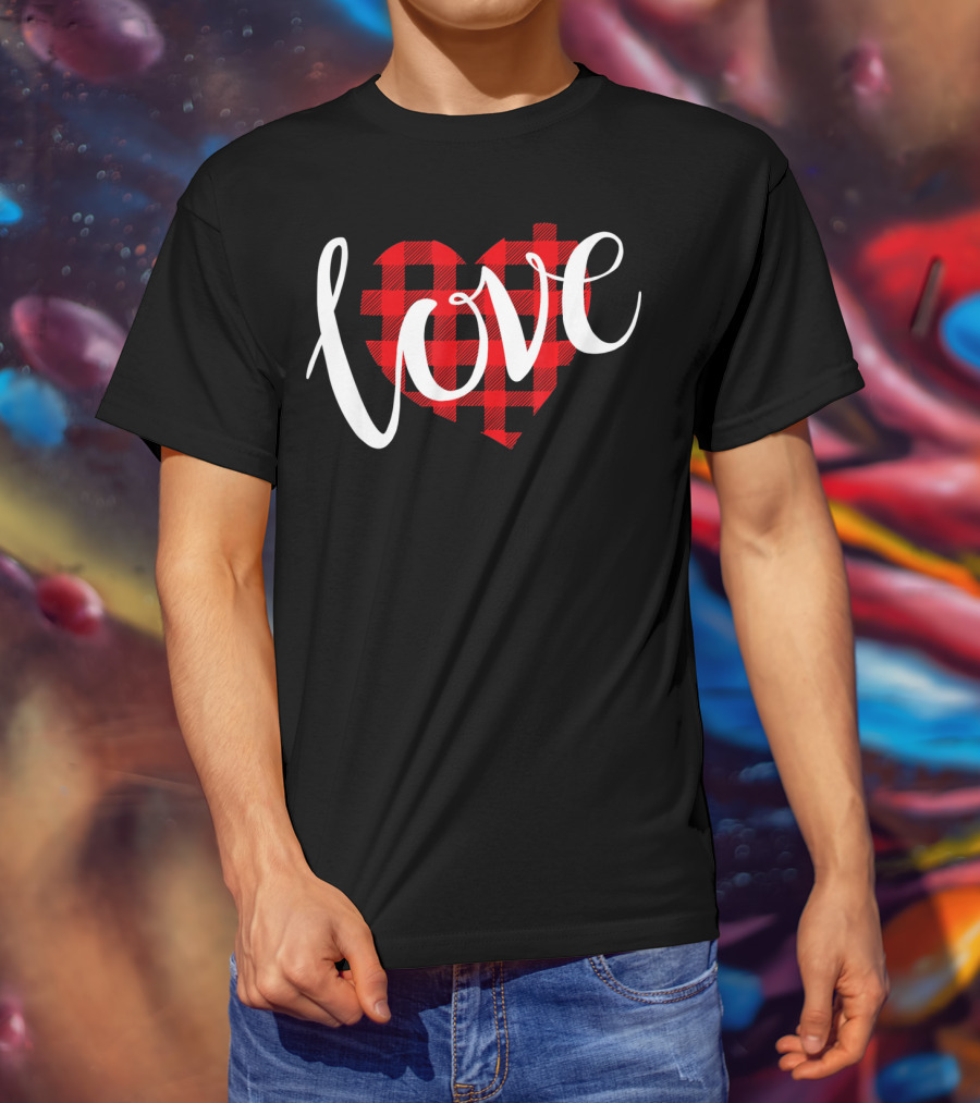 Buffalo Plaid Heart Love Valentine Day T-Shirt