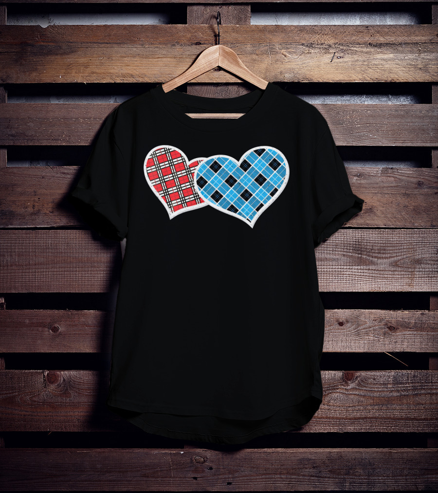 Valentine Buffalo Plaid Red And Blue Heart T-Shirt