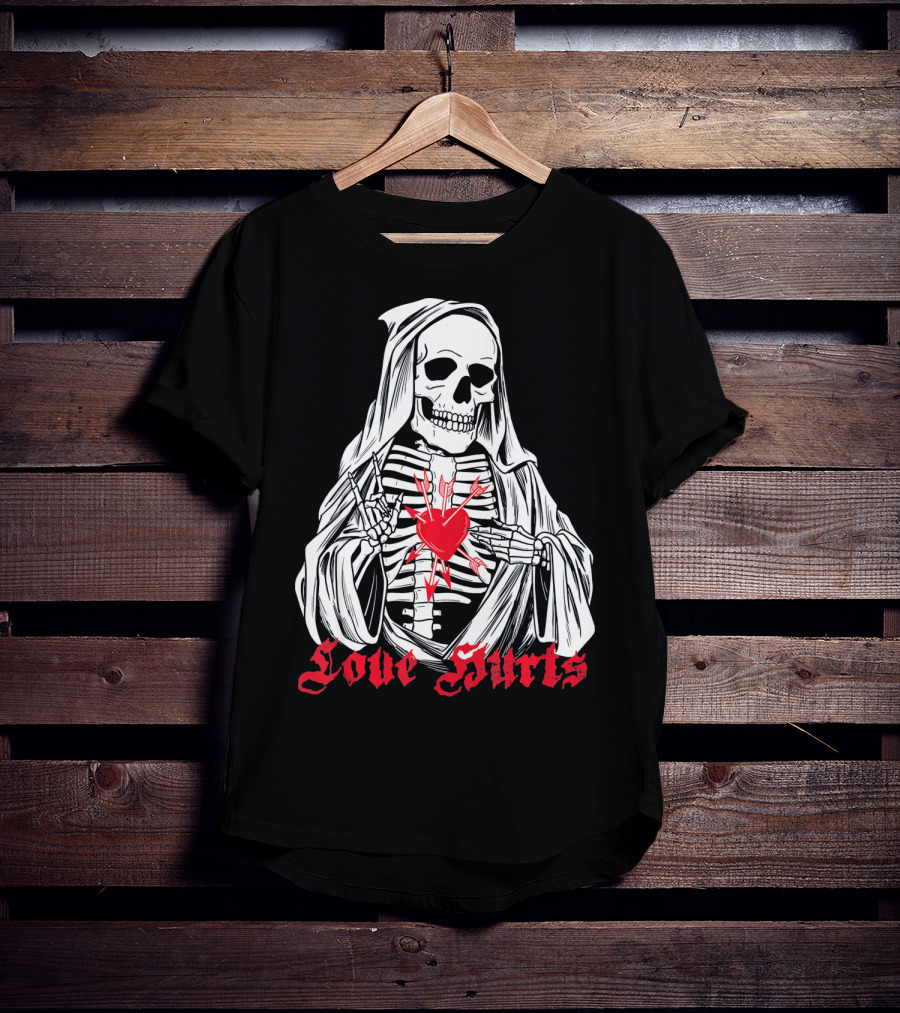 Love Hurts Grim Reaper Skull Heart Arrows Death T-Shirt
