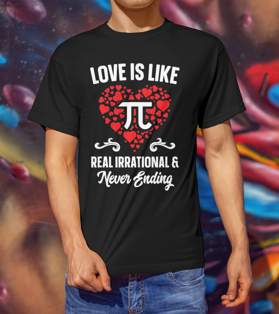 Love Is Like Pi Real Irrational And Never Ending Valentines Day T-Shirt