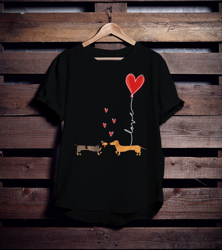 Love Red Heart Balloon Dachshund Couple Connection T-Shirt