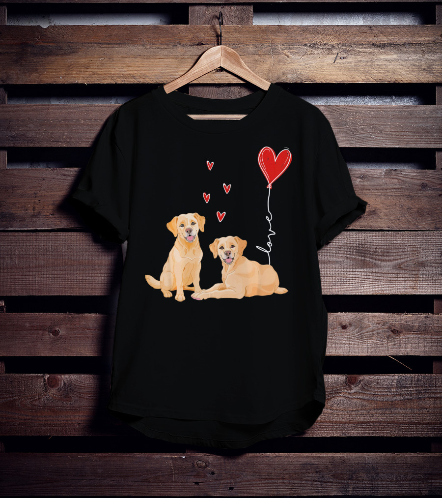 Love Red Heart Balloon Labrador Couple T-Shirt